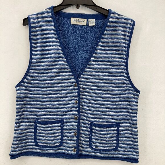 Belle Pointe Sweater Vest Women's Large Blue Striped Silk Blend Sleeveless Y2K - Picture 1 of 10
